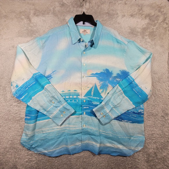 Madda Fella XXL Linen Shirt Key West Blue Island Beach Tropical Long Sleeve - Picture 2 of 8